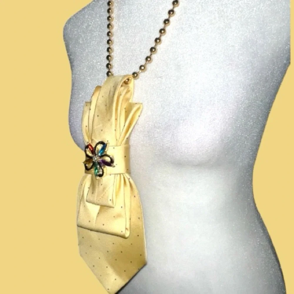 “Dainty Dapper”cute Yellow Necklace tie necklace with colorful dots and brooch